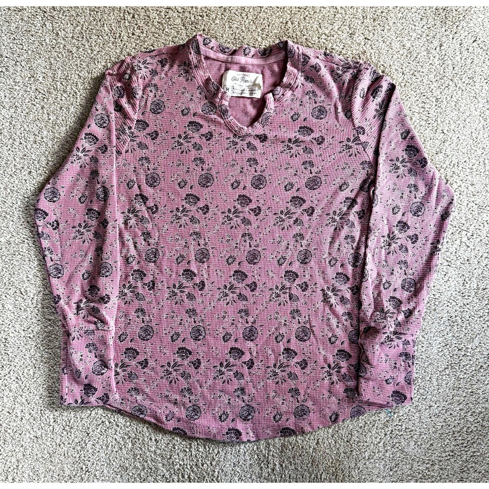 Old Ranch Women's M Purple Floral Waffle Knit Long Sleeve Crew Neck Top